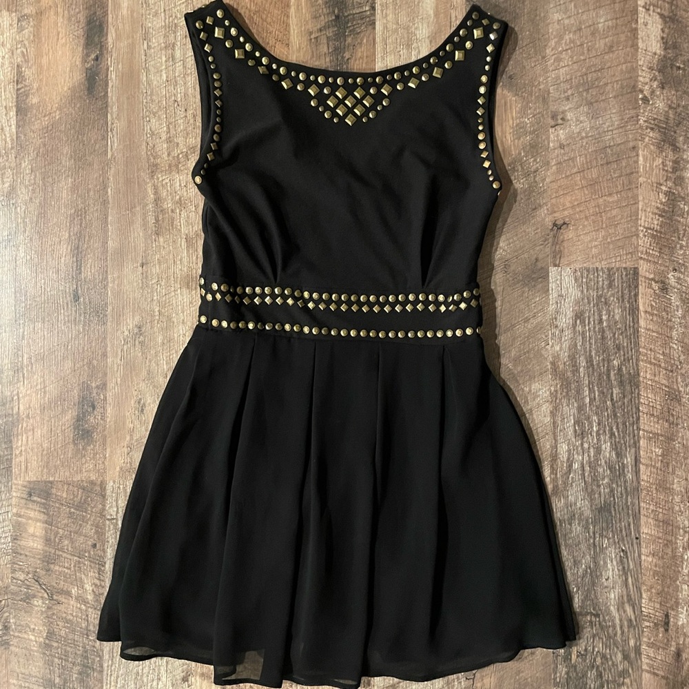 Black and Gold Embellished Flowy Mini Dress